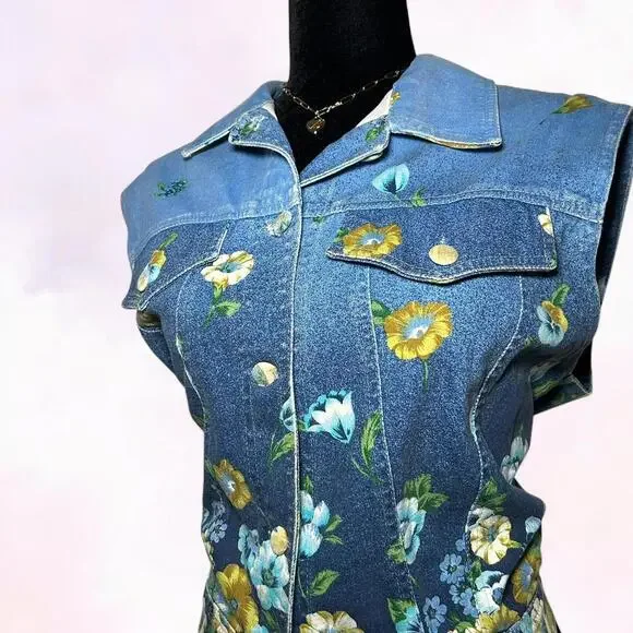 Bianca Maria Caselli Denim Vest Jean Jacket Painted Vintage - Picture 3 of 5